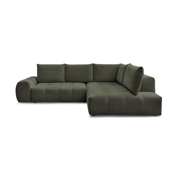 Zelená ženilková rozkladacia/s úložným priestorom rohová pohovka (pravý roh/do L) Everest – Bobochic Paris