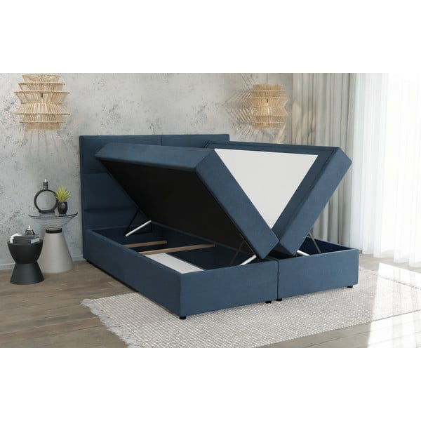 Tmavomodrá boxspring posteľ s úložným priestorom 140x200 cm Rico – Ropez-image-2