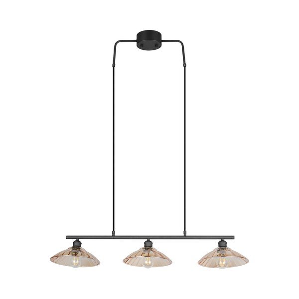 Čierne/jantárové kovové závesné svietidlo so skleneným tienidlom Eluna – Reality