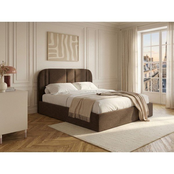 Hnedá čalúnená dvojlôžková posteľ s úložným priestorom s roštom 180x200 cm Sidney – Bobochic Paris-image-1