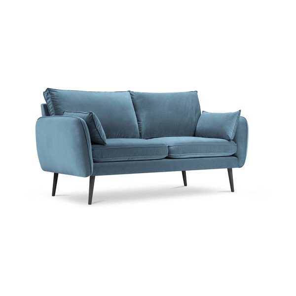 Svetlomodrá zamatová pohovka s čiernymi nohami Kooko Home Lento, 158 cm-image-2