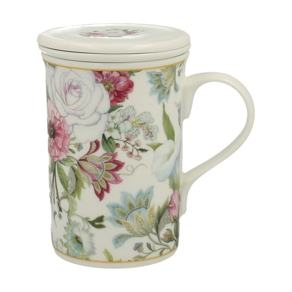 Porcelánový hrnček s filtrom s motívom kvetín Duo Gift April, 300 ml
