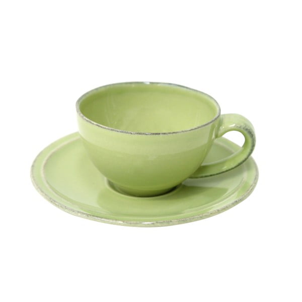 Zelená kameninová šálka na kávu s tanierikom Costa Nova Friso, objem 90 ml