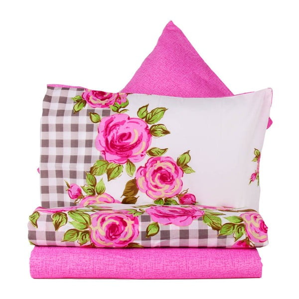 Ružové obliečky s plachtou Love Colors Florid, 160 x 220 cm