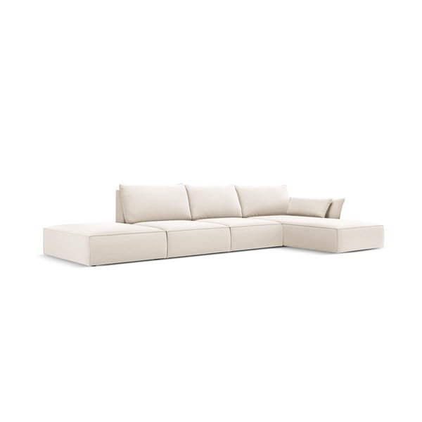 Béžová zamatová rohová pohovka (pravý roh/s leňoškou) Vanda – Mazzini Sofas-image-2