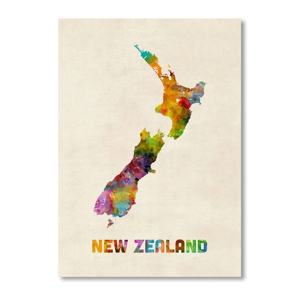Plagát s pestrofarebnou mapou Nového Zélandu Americanflat Art, 60  ×   42 cm