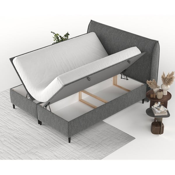 Sivá čalúnená dvojlôžková posteľ s úložným priestorom 180x200 cm Draco – Maison de Rêve-image-3