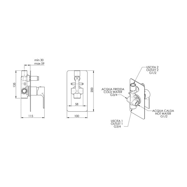 Podomietková sprchová batéria v lesklej striebornej farbe (2 výstupy) Pax – Sapho-image-1