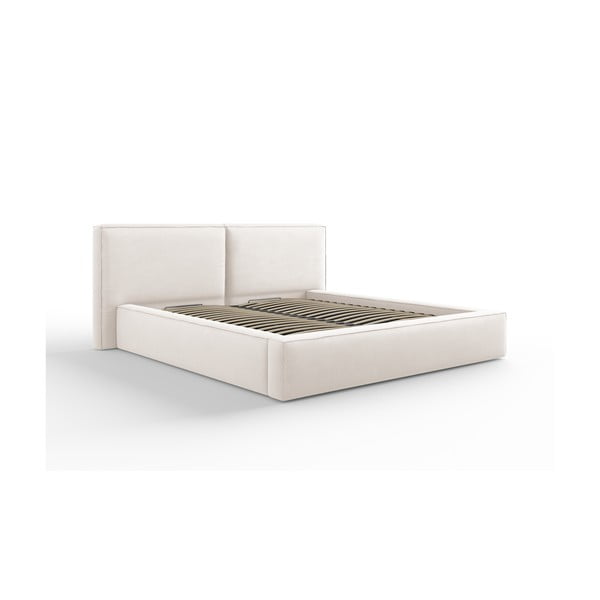 Béžová čalúnená dvojlôžková posteľ s úložným priestorom a roštom 180x200 cm Arendal – Cosmopolitan Design