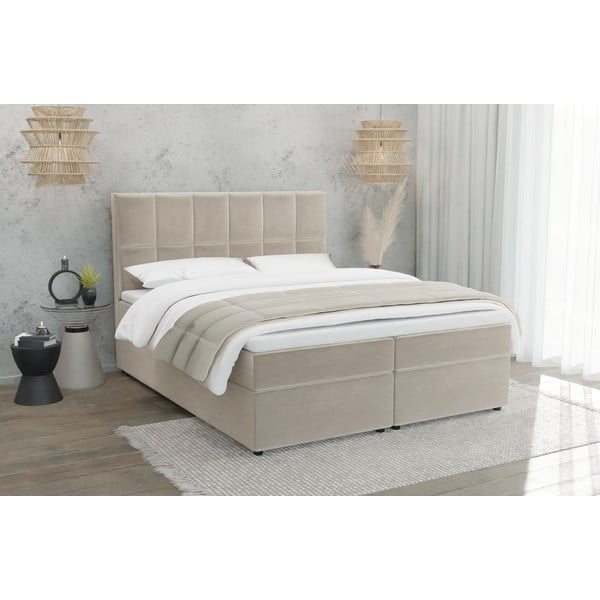 Béžová boxspring posteľ s úložným priestorom 160x200 cm Flip – Ropez-image-1