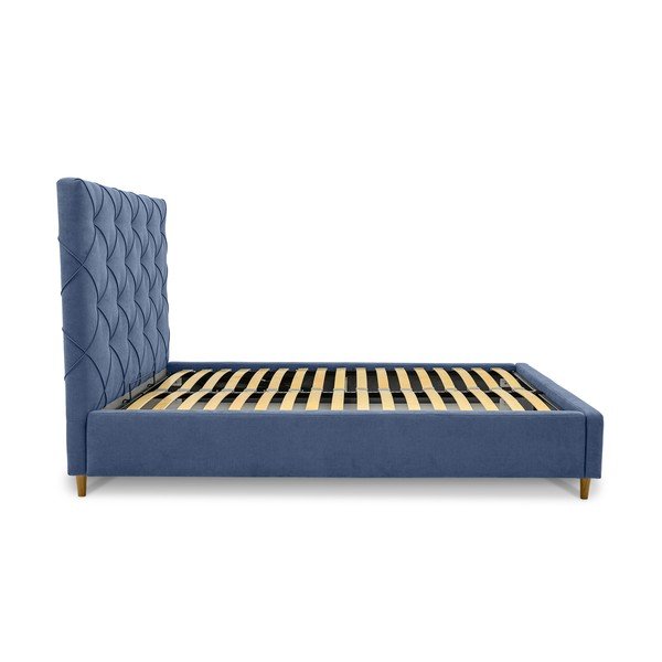 Modrá čalúnená dvojlôžková posteľ s úložným priestorom a roštom 140x190 cm Bee – Scandic-image-3