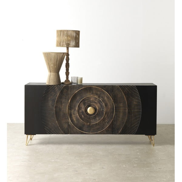 Čierna nízka komoda z mangového dreva 160x75 cm Mango – Geese-image-1