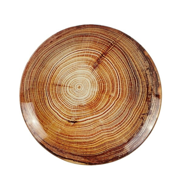 Hnědý sklenený dekoračný tanier s textúrou dreva Villa Collection, ∅ 20 cm