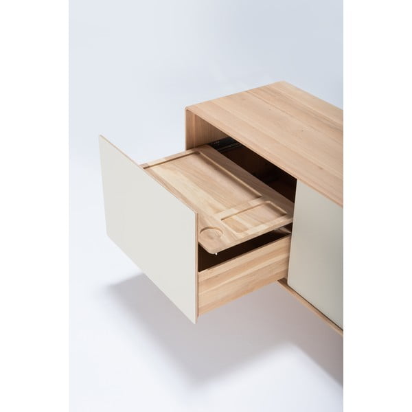 TV stolík z dubového dreva v bielo-prírodnej farbe 180x64 cm Fina – Gazzda-image-1