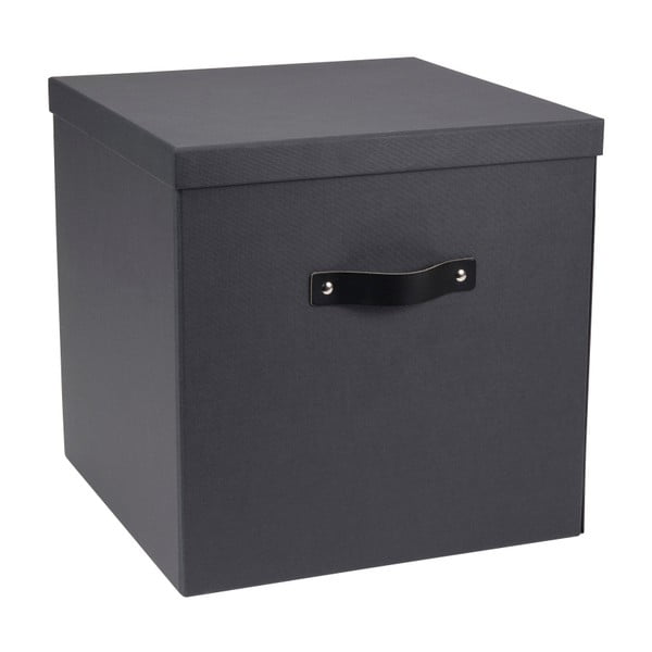 Tmavosivý úložný box na dokumenty s čiernym koženým úchytom Bigso, 31,5 × 31 cm