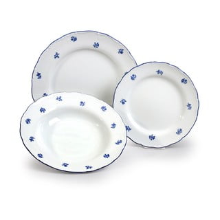 Súprava 18 porcelánových tanierov s modrou kvetinkou Thun Ophelia
