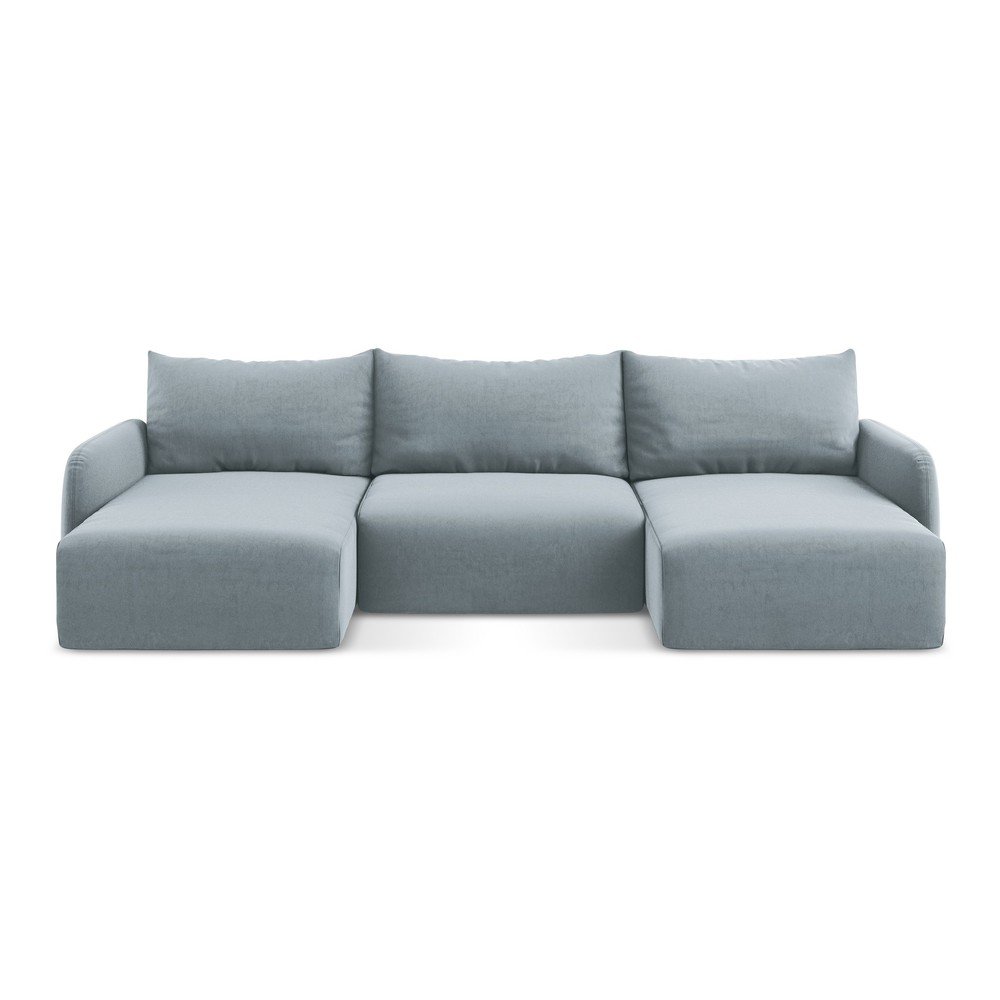 Modrá zamatová rozkladacia/s úložným priestorom rohová pohovka (do tvaru "U") Kalena – Makamii