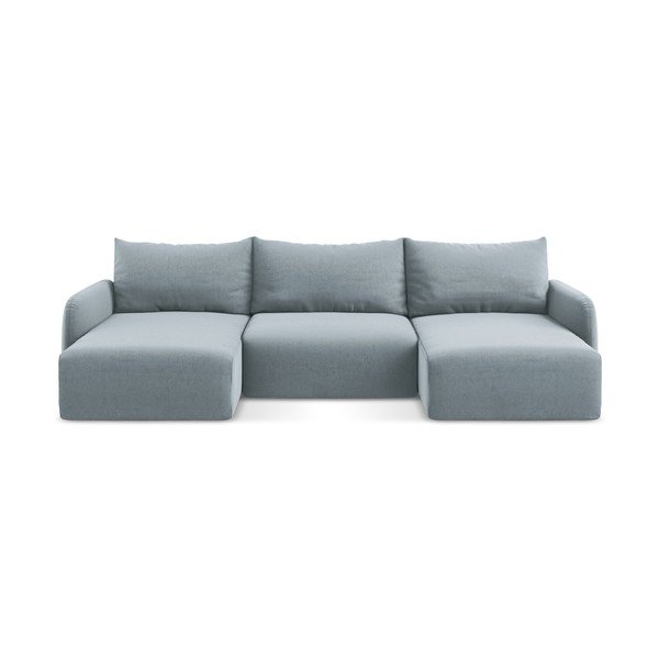 Modrá zamatová rozkladacia/s úložným priestorom rohová pohovka (do tvaru "U") Kalena – Makamii