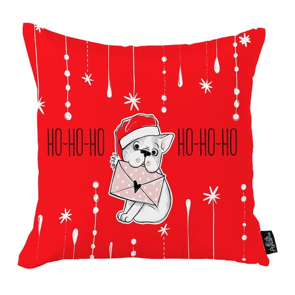 Červená vianočná obliečka na vankúš Mike & Co. NEW YORK Honey Ho-Ho-Ho Christmas Dog, 45 x 45 cm