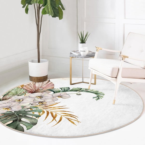 Krémovobiely prateľný okrúhly koberec vhodný pre robotické vysávače ø 100 cm Comfort – Mila Home-image-2