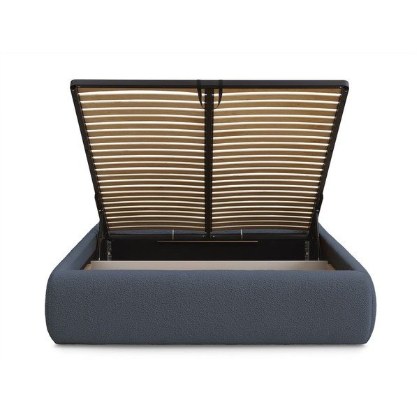 Tmavomodrá čalúnená dvojlôžková posteľ s úložným priestorom/bez čela s roštom 160x200 cm Inera – Bobochic Paris-image-4