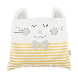 Žltý detský vankúšik s prímesou bavlny Mike & Co. NEW YORK Pillow Toy Big Cat, 29 x 29 cm