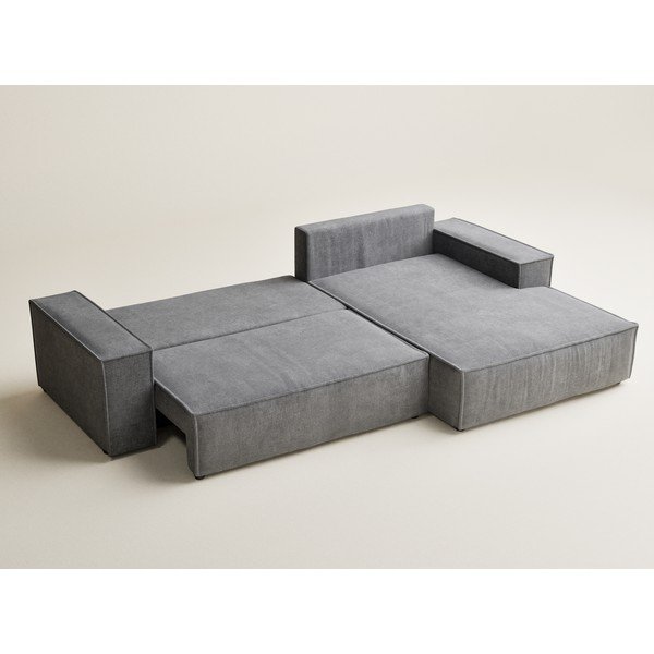 Sivá ženilková rozkladacia/s úložným priestorom rohová pohovka (pravý roh/s leňoškou) Maze – Maison de Rêve-image-4