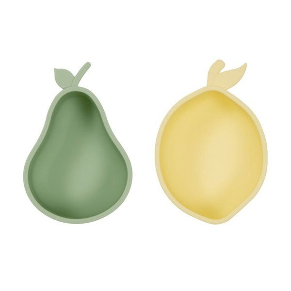 Žlté/zelené silikónové detské misky v súprave 2 ks Lemon & Pear – OYOY Mini