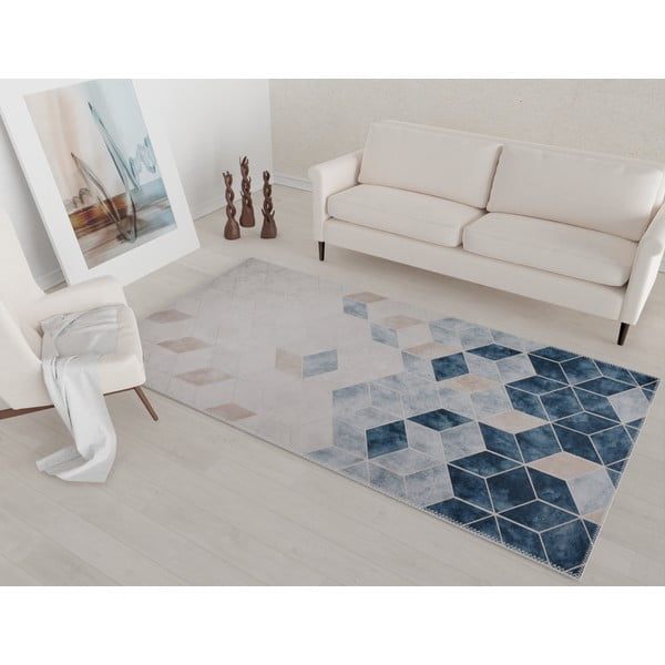 Tmavomodro-krémový prateľný koberec behúň 200x80 cm - Vitaus-image-1