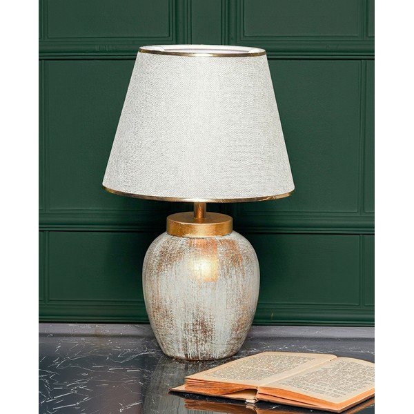 Krémovobiela/v zlatej farbe stolová lampa s textilným tienidlom (výška  47 cm) Yakamoz – Opviq lights-image-1