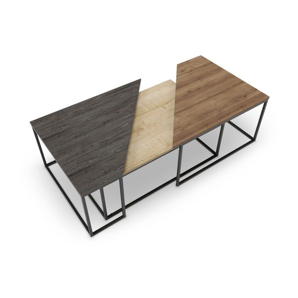 Konferenčné stolíky v súprave 3 ks s doskou v dekore orechového dreva v prírodnej farbe 70x110 cm Titan – Marckeric-image-3