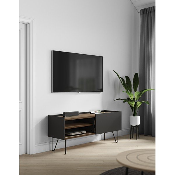 Hnedo-čierny TV stolík v dekore orecha 140x59 cm Nina – TemaHome-image-1