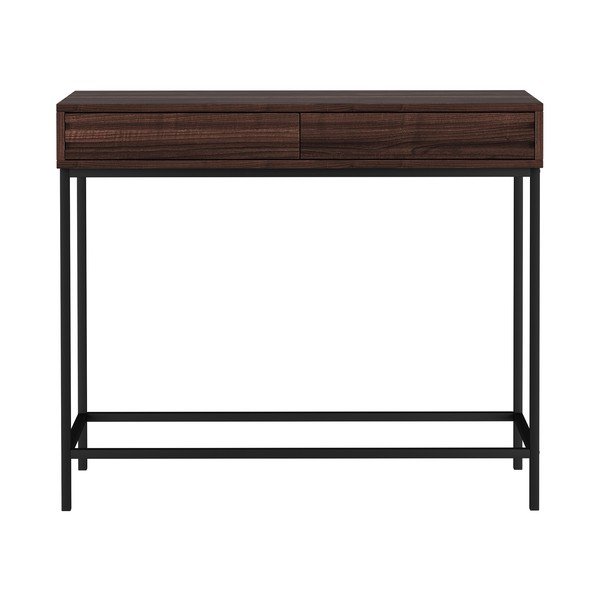 Tmavohnedý konzolový stolík s doskou v dekore orechového dreva 35x90 cm Celine – Støraa-image-4