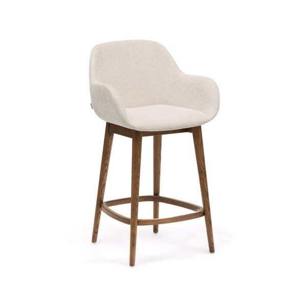 Béžová čalúnená barová stolička s podrúčkami (výška sedadla 66 cm) Konna – Kave Home