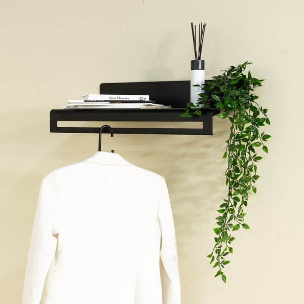 Čierny kovový nástenný vešiak s poličkou 60 cm Sway – Spinder Design-image-1