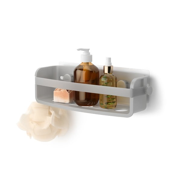 Sivá samodržiaca kúpeľňová polička z recyklovaného plastu Flex Adhesive – Umbra-image-3
