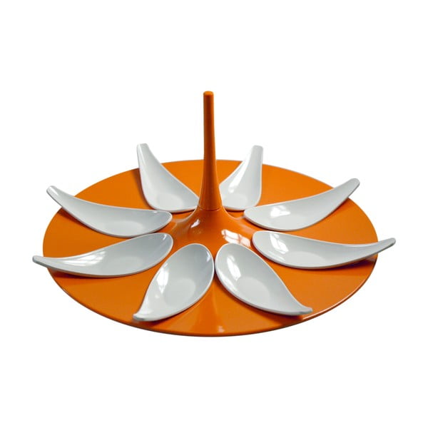 Oranžovo-biely servírovací set na jednohubky Entity