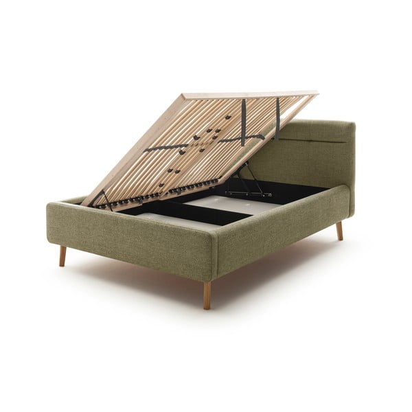 Zelená čalúnená dvojlôžková posteľ s úložným priestorom s roštom 140x200 cm Lotte – Meise Möbel-image-4