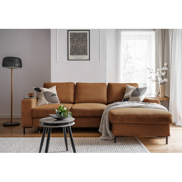 Oranžovohnedá menčestrová rozkladacia rohová pohovka (pravý roh) Lofty Lilly – Miuform-image-4