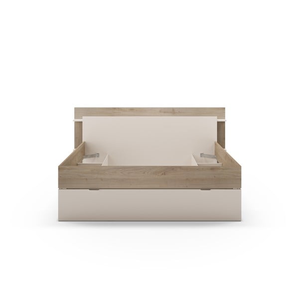 Dvojlôžková posteľ v dekore duba s úložným priestorom bez roštu v bielo-prírodnej farbe 160x200 cm Albo – Marckeric-image-3