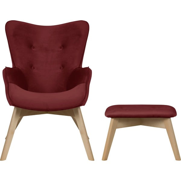 Červené zamatové kreslo s podnožkou Niko – Ropez-image-2