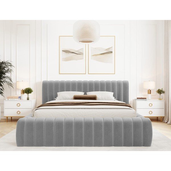 Svetlosivá čalúnená dvojlôžková posteľ s úložným priestorom s roštom 180x200 cm Carilla – ELTAP-image-3