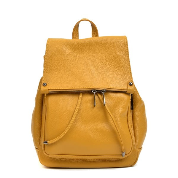 Žltý kožený batoh Roberta M, 24 x 34 cm