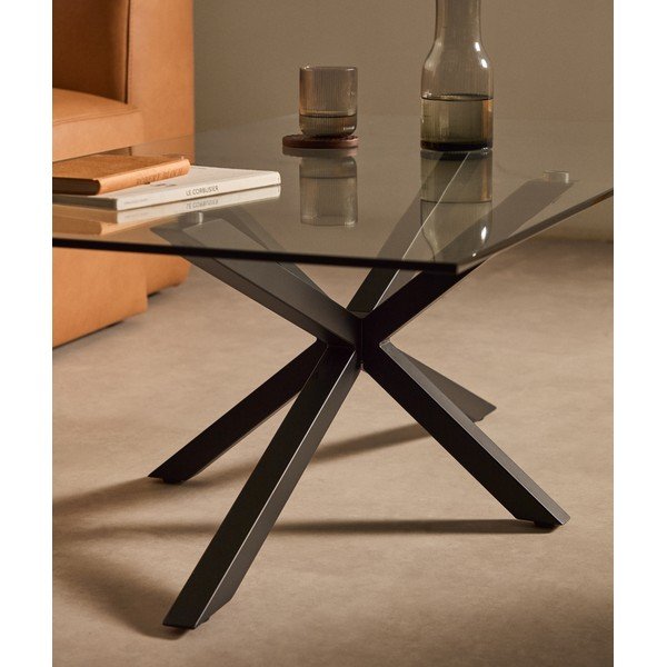 Čierny konferenčný stolík so sklenenou doskou 70x130 cm Argo – Kave Home-image-2