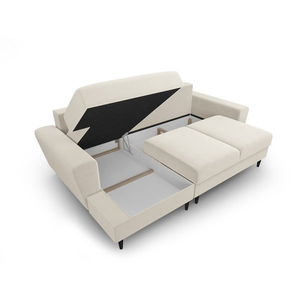 Béžová zamatová rozkladacia/s úložným priestorom rohová pohovka (ľavý roh/s leňoškou) Kyoto – Cosmopolitan Design-image-3