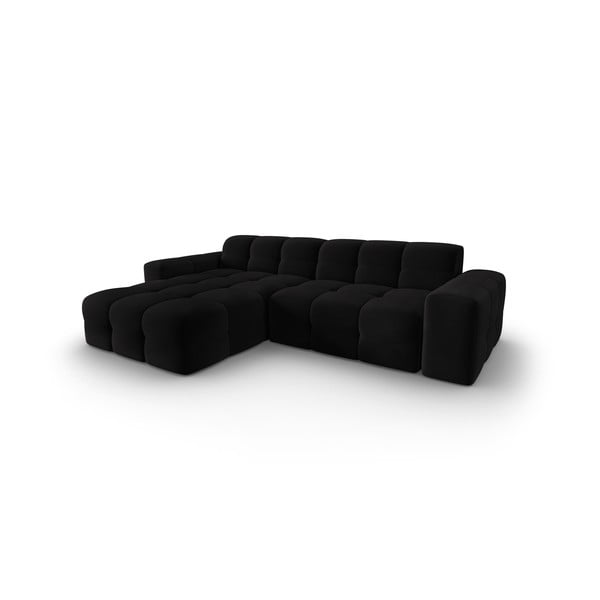 Čierna zamatová rohová pohovka (ľavý roh) Kendal - Micadoni Home-image-3