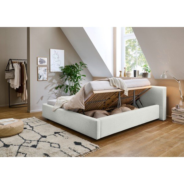 Biela čalúnená dvojlôžková posteľ s úložným priestorom s roštom 160x200 cm Cube – Meise Möbel-image-1