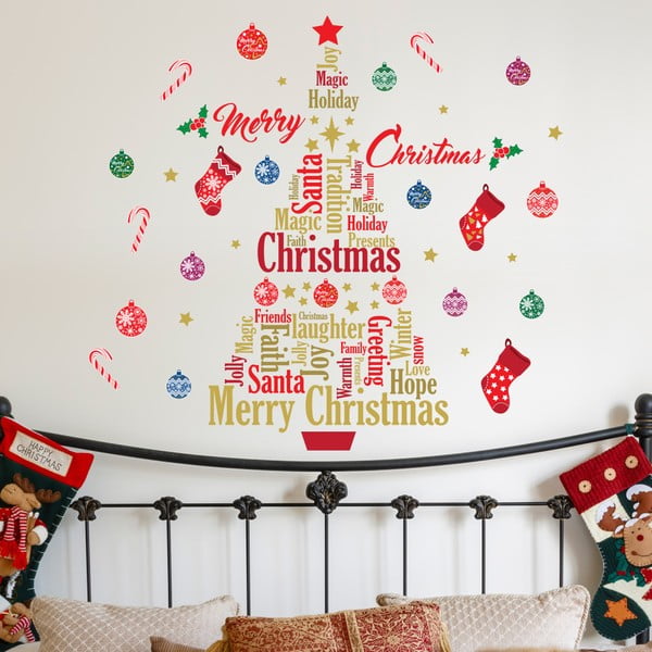 Samolepka na stenu Walplus English Quotes Merry Christmas Tree