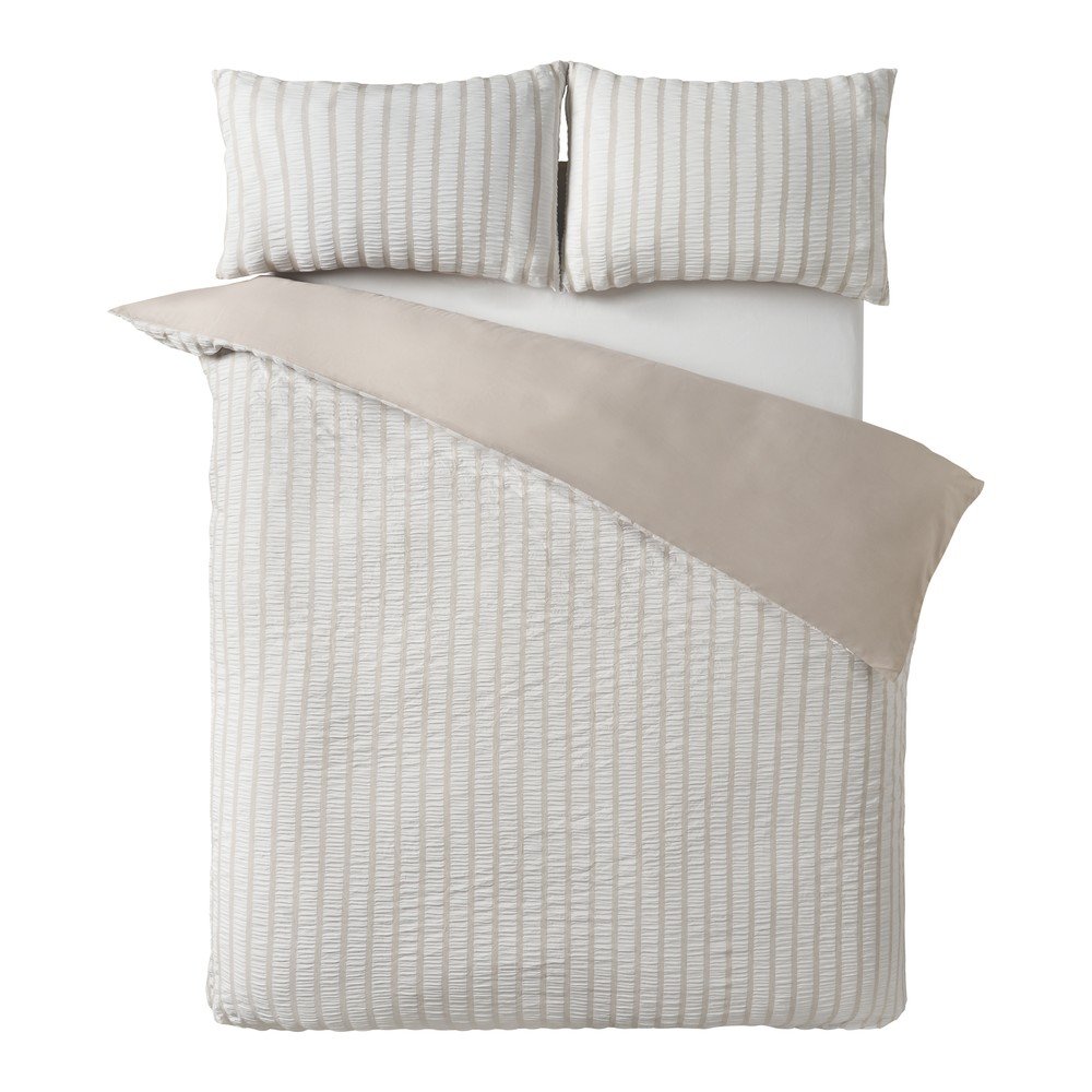 Béžové obliečky na jednolôžko 135x200 cm So Soft Seersucker Stripe – Catherine Lansfield