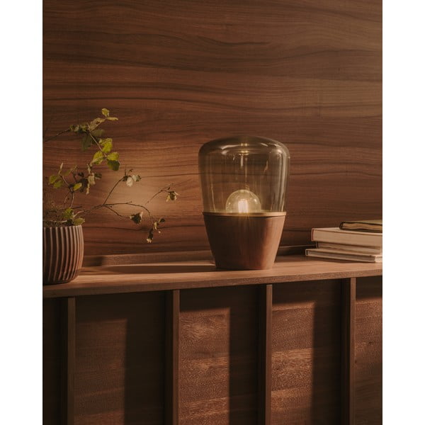 Zelená/v tmavoprírodnej farbe stolová lampa so skleneným tienidlom (výška 30 cm) Silex – Kave Home-image-1